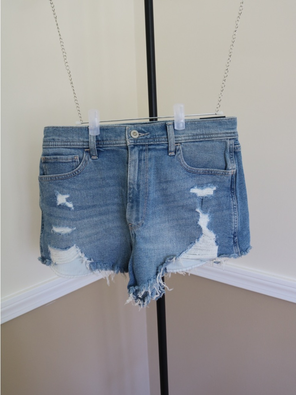 Hollister Light Blue Distressed Denim Cutoff Shorts